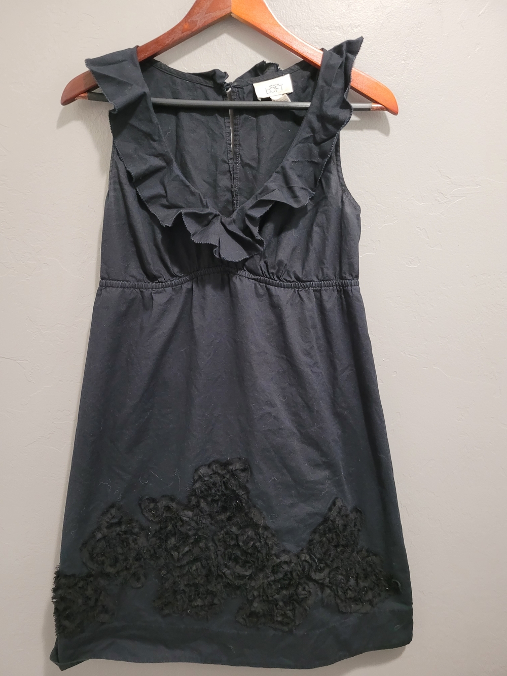 LOFT Black Ruffle V-Neck Mini Dress